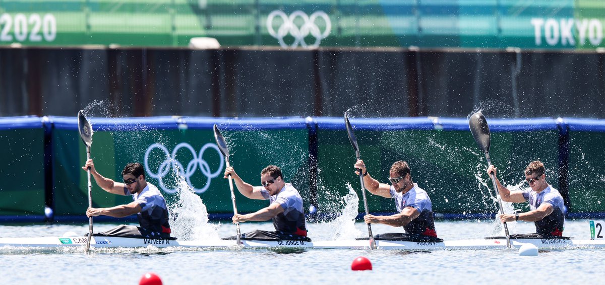 CanoeKayakCAN's tweet photo. The Men’s K4 500m crew claims a spot in semifinals with a 5th place finish in quarterfinals.
•
More action to come, starting at 8:30pm EDT tonight! #TogetherToTokyo https://t.co/YMf0kQUSP1