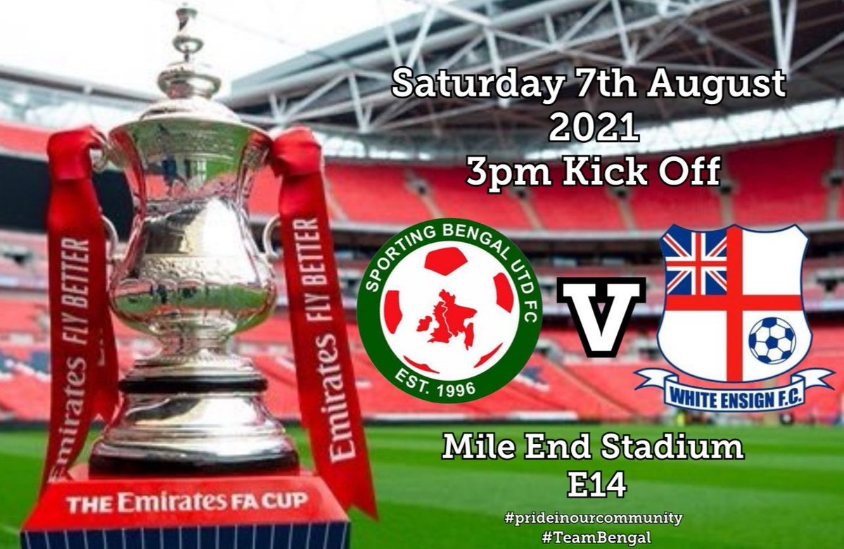 SportingBengal's tweet image. @EmiratesFACup 💙🐯💙

@SportingBengal v @EnsignOfficial 

Kick off 3pm 
*Tomorrow* 

Get over to Mile End Stadium &amp;amp; support our lads. 
#TheDreamOfTheCup 
#wembley