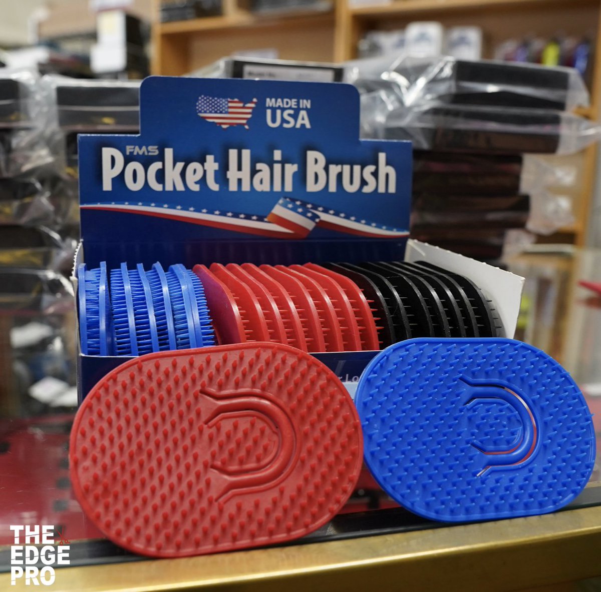FMS Pocket Hair Brushes are available at our store. Oval shaped with finger loop for easy of use. Brush teeth stimulate scalp without pain or irritation.💈