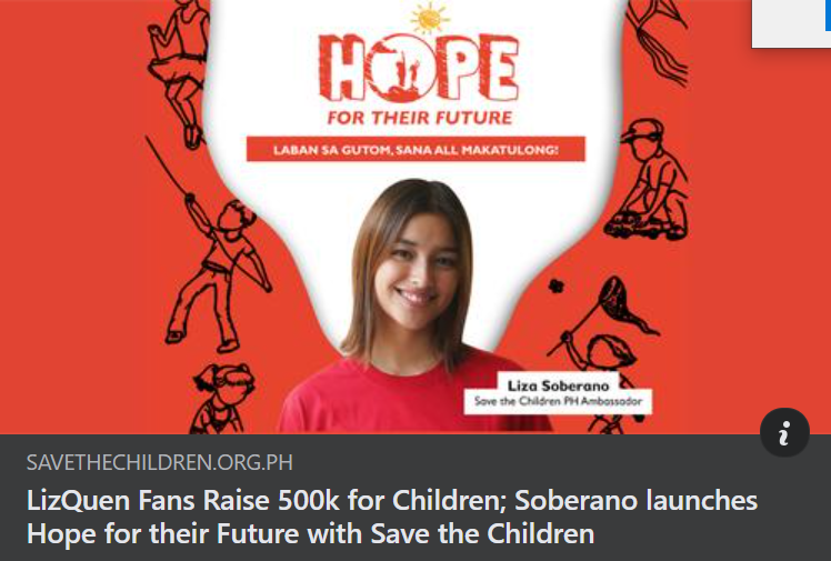 SaveChildrenPH's tweet photo. Inspired by the support we've been receiving from all corners of the world, we're sharing with you more details about #LizaSoberano's latest campaign with Save the Children - #HOPEfortheirFuture. https://t.co/keQ4IyhcBM https://t.co/U8CSnDIyM7