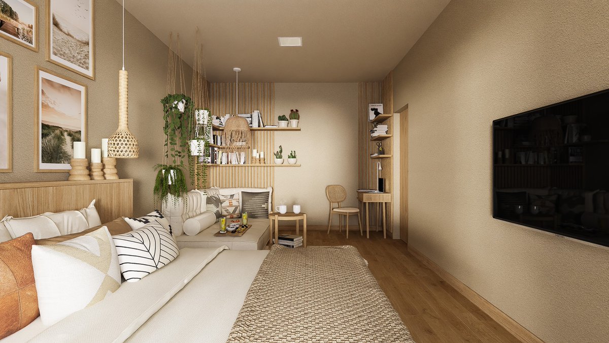pCon_solutions's tweet image. A bedroom also as a place of retreat? 77m2 Aleksandra Kamińska - Projektowanie wnetrz has implemented a very tasteful idea for this - embedded in calm, light colours. This is where we would like to end the day now. 

#pCon #pConplanner #bedroom #loungecorner #twoinone