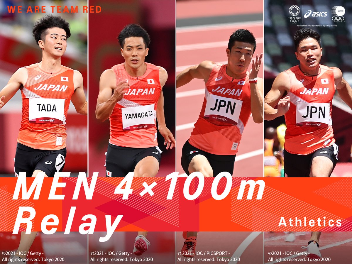 ASICS_JP's tweet photo. 🔴TEAM RED🔴
#陸上競技 男子4×100mリレー日本代表、いよいよ決勝!
#桐生祥秀 選手はじめ4人の侍が世界に挑む!
思わず息をのむほどの緊迫した瞬間をお見逃しなく!
赤いTシャツを着て、みんなで心をひとつに大きなエールを送ろう!
がんばれ!ニッポン!(R)
#TeamRed2020 #ASICS #アシックス https://t.co/zuZpQ2ibvf