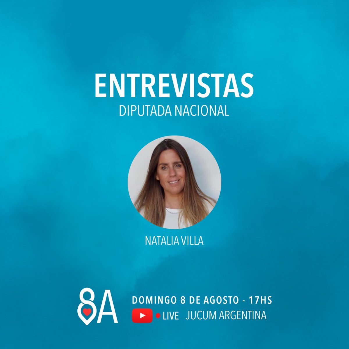 Cada vez mas cerca del #8A!
No te pierdas la entrevista con @dipnataliavilla, Diputada Nacional y guerrera de las #2Vidas

Domingo 8 desde las 17hs, por el canal de YouTube Jucum Argentina
#8ASeguimosEnAcción