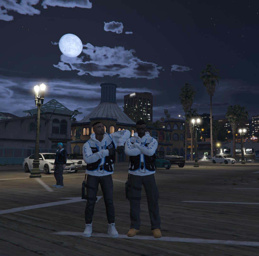 coughdogg_'s tweet photo. Nth Melb. Sgt. at Arms on the left, Road Captain on the right and Enforcer @CrabbieOCE admiring in the back there while we chill at the pier in our gorgeous city of @UGCFivem 💙

@TBE_RT @GamingRTweeters @sme_rt @ShoutGamers @BlazedRTs @tools_by_ezio @SGH_RTs @OwlRetweets https://t.co/QL94bl4wfN