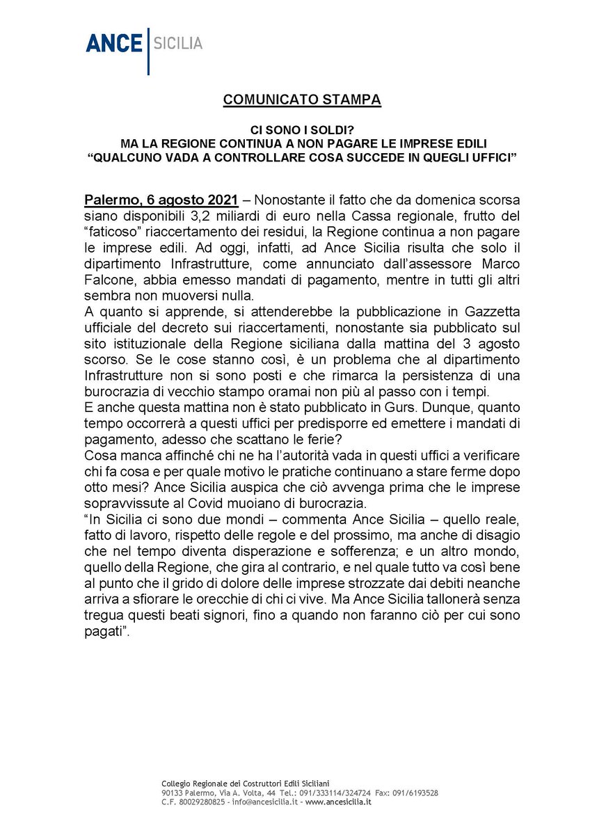 AnceSicilia's tweet photo. ANCE SICILIA
CI SONO I SOLDI?
MA LA REGIONE CONTINUA A NON PAGARE LE IMPRESE EDILI “QUALCUNO VADA A CONTROLLARE COSA SUCCEDE IN QUEGLI UFFICI”
https://t.co/NrLFhohHk7 https://t.co/mAmgLkr7NY