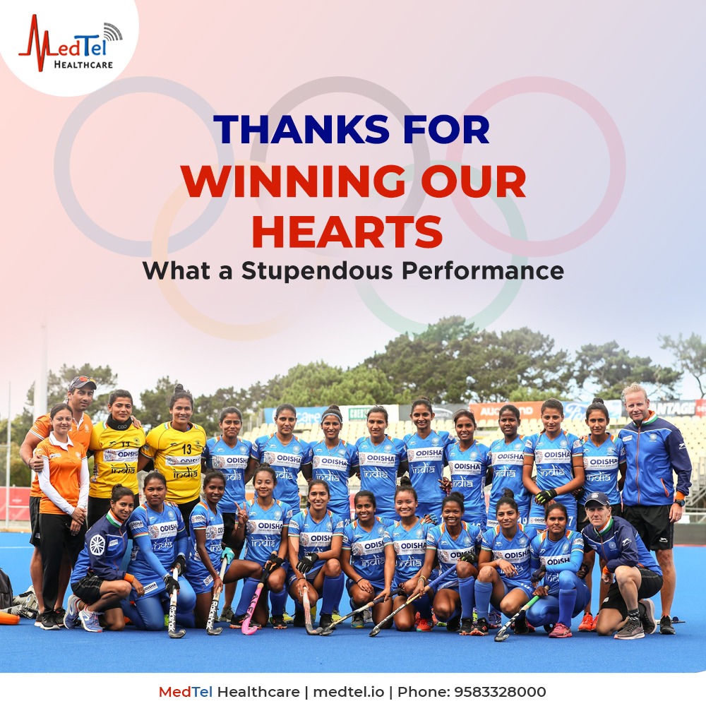 MedTel_Health's tweet photo. Indian women's hockey team has won the hearts of every Indian with their stellar performance🇮🇳
What a stupendous performance, We are proud of you all. 
#HockeyIndia  #OlympicTokyo2020 #hockey  #IndiaHockeyTeam #IndianWomensHockeyTeam #Medtel https://t.co/ylO0dwCwnH