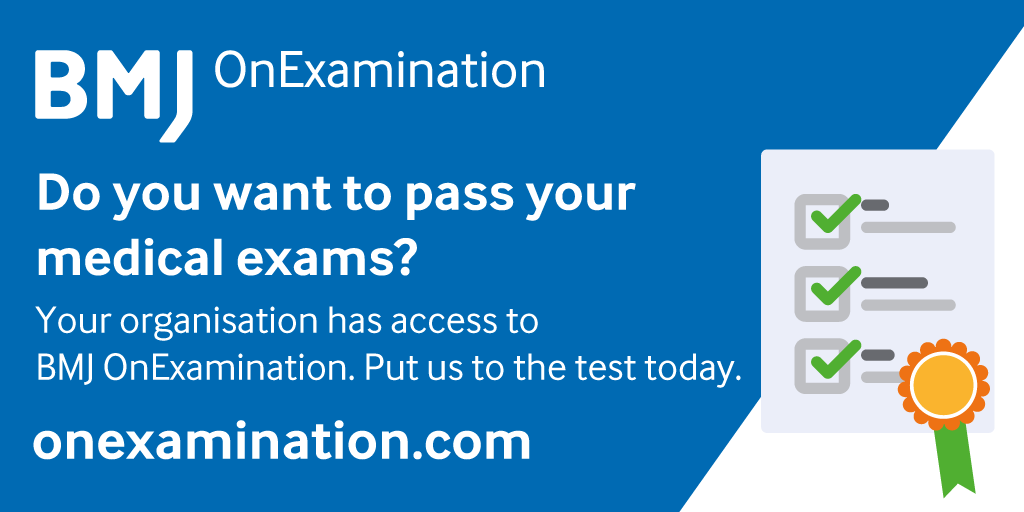 Are you a Junior Doctor who has recently joined the library @MTWnhs? Through your membership, we can offer you access to @onExamination to help you pass your exams! ✅ Ask a member of staff today 💬

#nhslibraries #juniordoctors #bmjonexamination