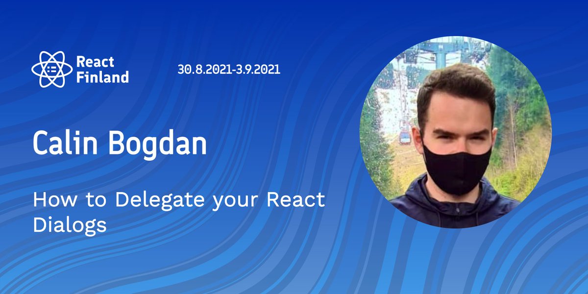 ReactFinland's tweet photo. Learn how to delegate your #reactjs dialogs with @calinesque 2nd of September at #ReactFinland.

https://t.co/tFZoaUd5iz https://t.co/bvnxpdRmSX