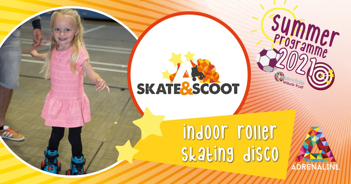 Skate and Scoot is on today 12-3pm at Adrenaline Centre. 
🛹You don't need to book just turn up!