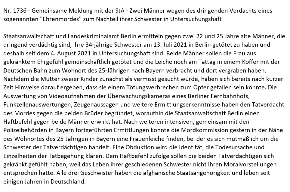 Eine Pressemitteilung der Berliner Polizei und StA, die mal wieder fassungslos macht: