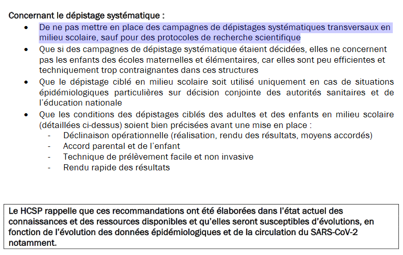⚠️Alors que <a href="/institutpasteur/">Institut Pasteur, since 1887</a> prévoit jusqu'à 50.000 enfants infectés par jour dans un mois et que <a href="/education_gouv/">Ministère Éducation nationale</a> ne dépensera pas le moindre centime de plus pour les protéger, <a href="/hcsp_fr/">HC santé publique</a> a la solution: ne plus tester les enfants !🤪

🦠Pas de test = pas de cas = pas de problème.🙃