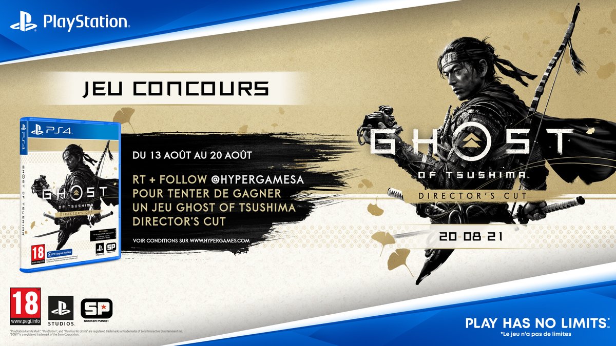 HypergamesA's tweet image. #Concours 🔥

Prêt à devenir un samouraïs légendaire ? 

Pour cela tentez de remporter 1 jeu Ghost of Tsushima Director’s Cut sur PS4 !🗡️

Pour participer :

✔️Follow @HypergamesA

✔️RT le tweet

TAS le 20/08 à 17h
👉bit.ly/2VtjGCR