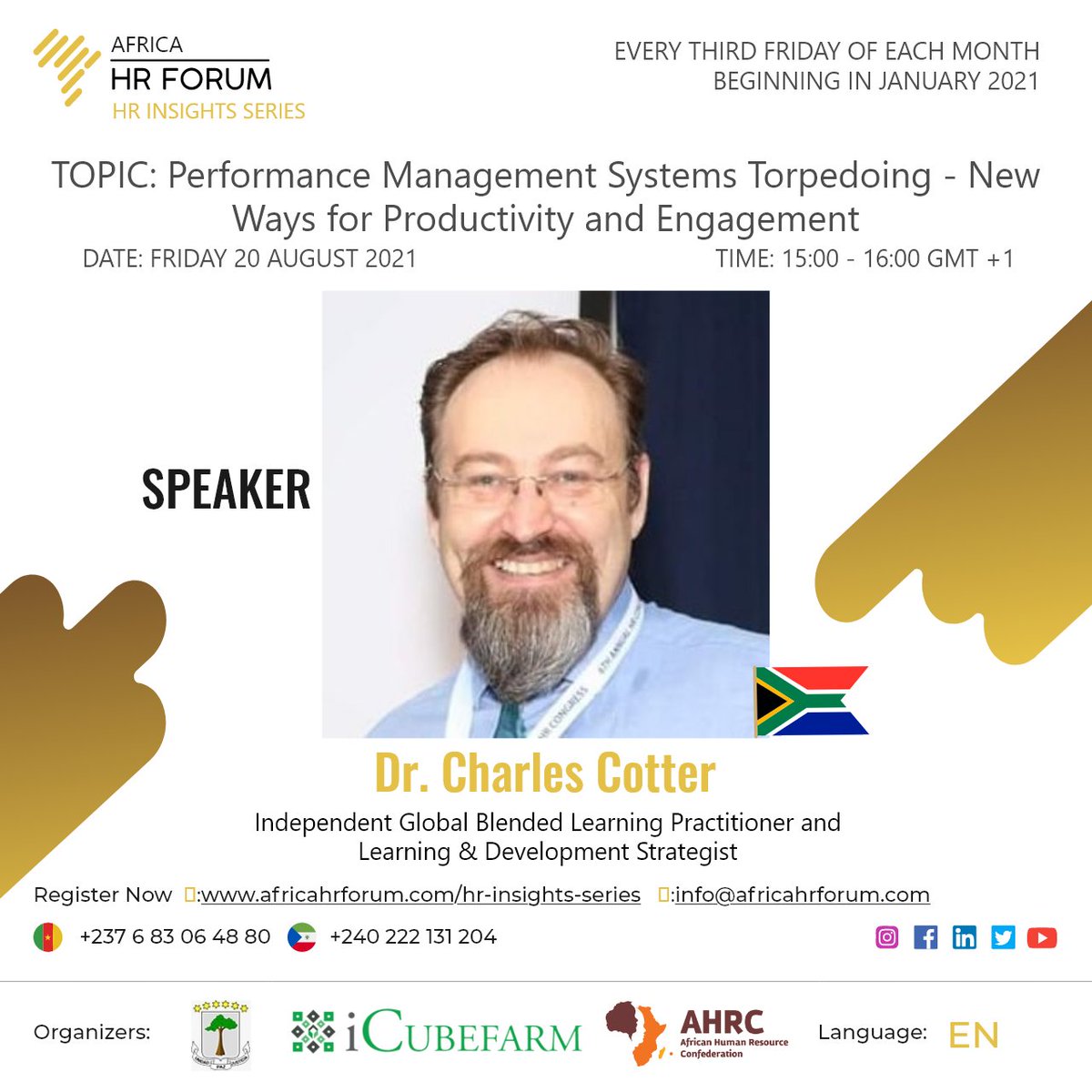 Join us for the 8th session of the HR Insights Series on Friday 20th August 2021 as we discuss on the topic “Performance Management Systems Torpedoing - New Ways for Productivity and Engagement” with Dr. <a href="/Charles_Cotter/">Charles Cotter, PhD</a> Click on the link below to register us06web.zoom.us/webinar/regist…