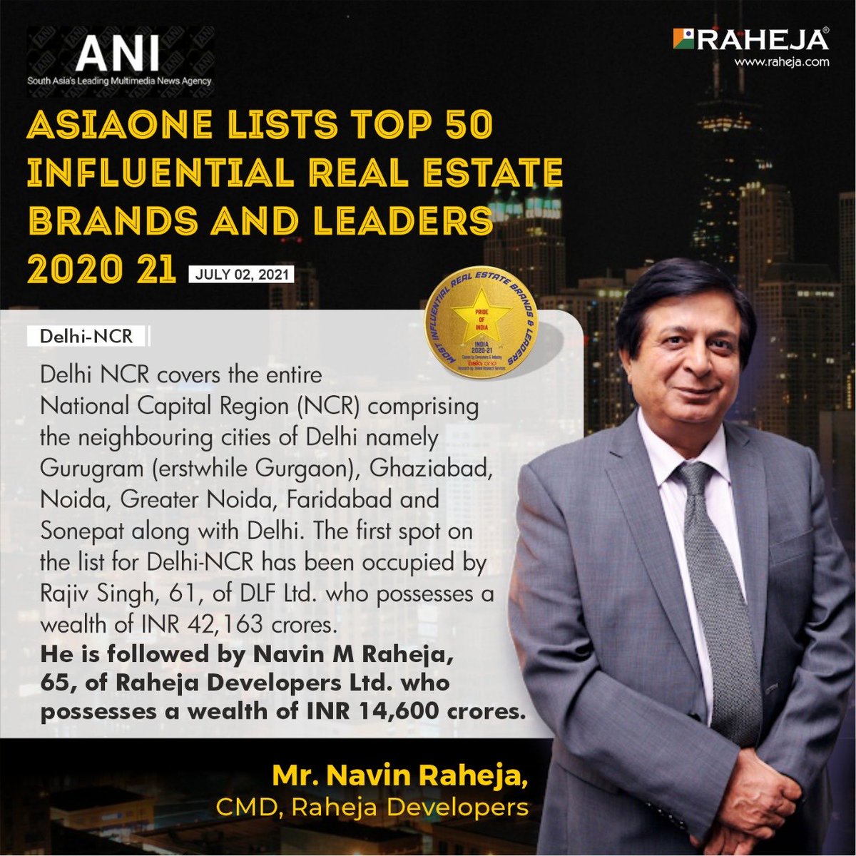 fools_R_Us's tweet photo. @FightForRERAInd it was @ANI who put @navinraheja2 of #RahejaDevelopers wealth at Rs. 14,600 Cr. Is @DrKKKhandelwal of Haryana RERA in his interview given @ZeeBusiness property plus show referring to him? https://t.co/VZcjuODMWw