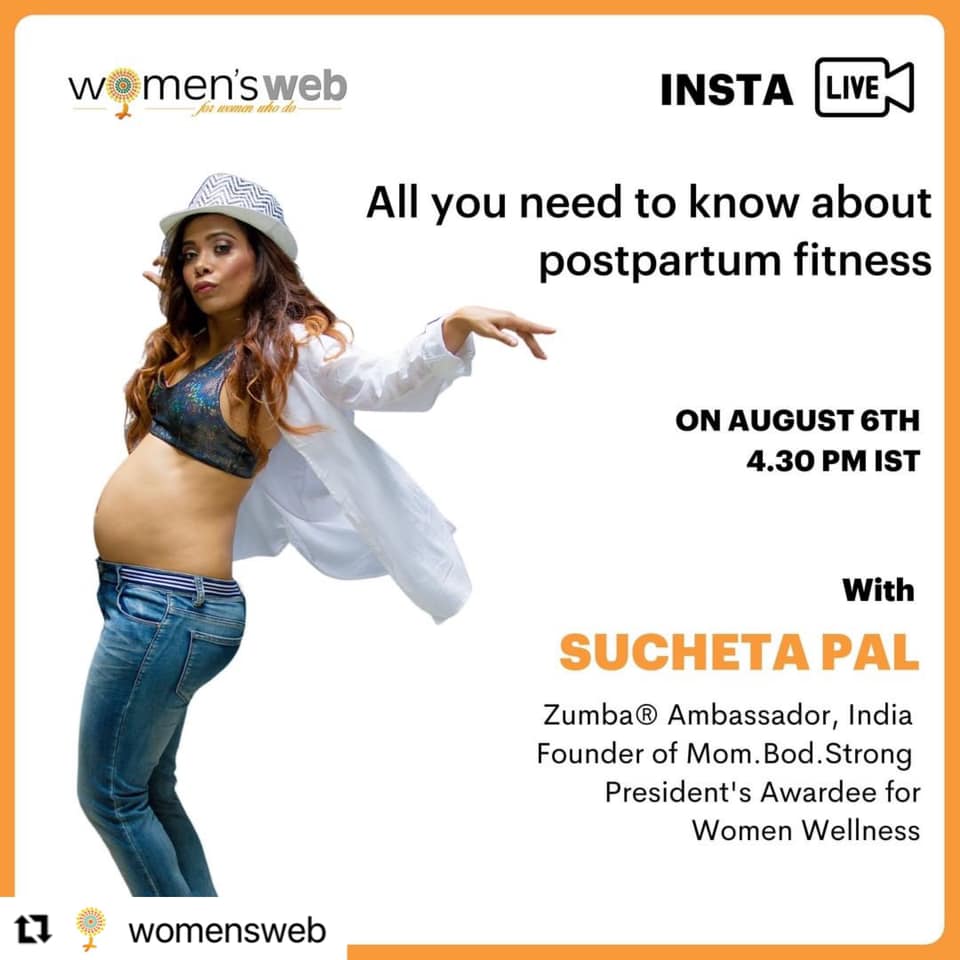 Going LIVE at 4:30pm on my Insta Instagram.com/suchetapal with Women's Web to share “everything you need to know” about postpartum fitness and ofcourse my Mom.Bod.Strong program! Join me!