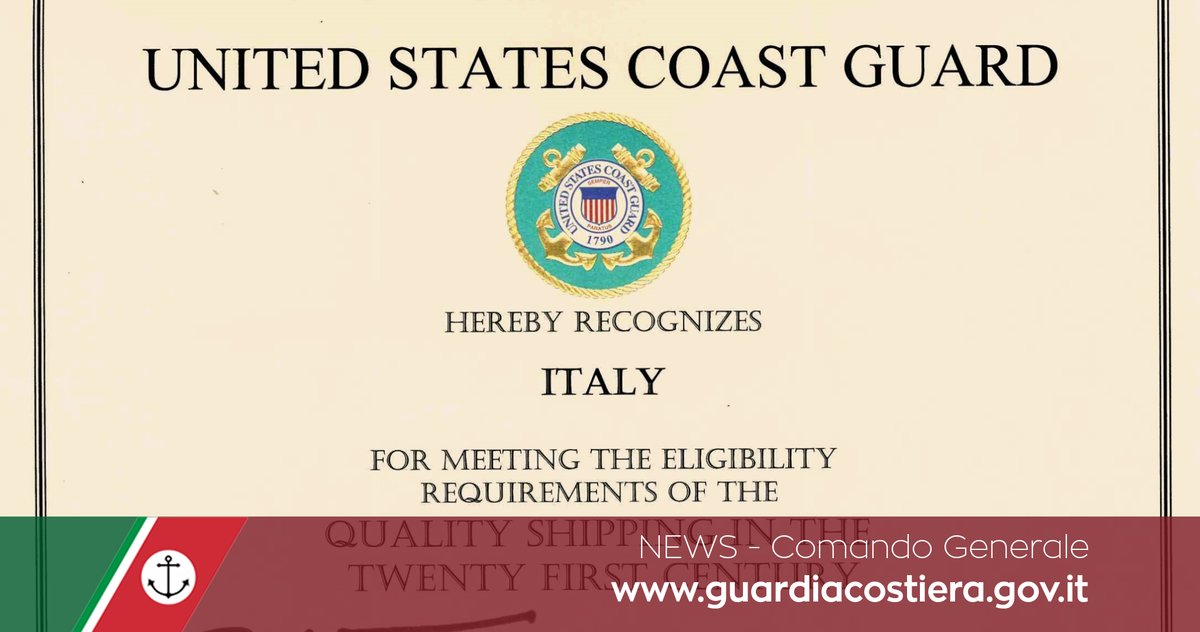 guardiacostiera's tweet photo. #GuardiaCostiera pubblicata una nuova notizia dal #ComandoGenerale sul sito istituzionale dal titolo:
La Guardia Costiera riceve il riconoscimento "Quality shipping for the 21st Century" dalla US Coast Guard
Link notizia:
https://t.co/YpqxIMKokJ https://t.co/bAc3wnve4U