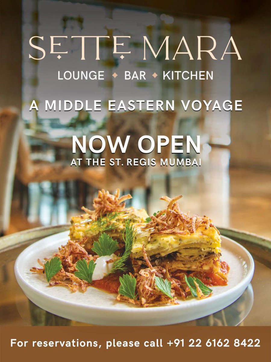 A Middle Eastern Voyage is here. Sette Mara now open! 
A cool new Middle Eastern experience created by Chef Reuben, complemented with refreshing Cocktails and signature Negronis by mixologists.
Experience it at The Best Address <a href="/stregismumbai/">The St. Regis Mumbai</a> 
#MiddleEastern #SetteMara #NowOpen