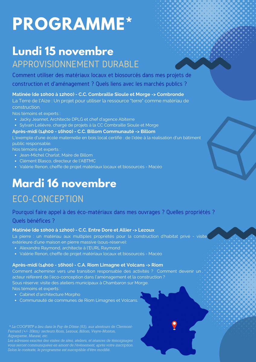 certif_BTMC's tweet photo. 📅Du 15 au 19 novembre c'est la #CoopBTP ! Une semaine avec les acteurs du #BTP et de l'#économiecirculaire.

🗨️Retrouvez-nous aux côtés de @BillomCo et #Macéo pour parler #approvisionnementdurable. 
👉Inscriptions sur https://t.co/GxZxwxinL1 https://t.co/HFyf52woQ0
