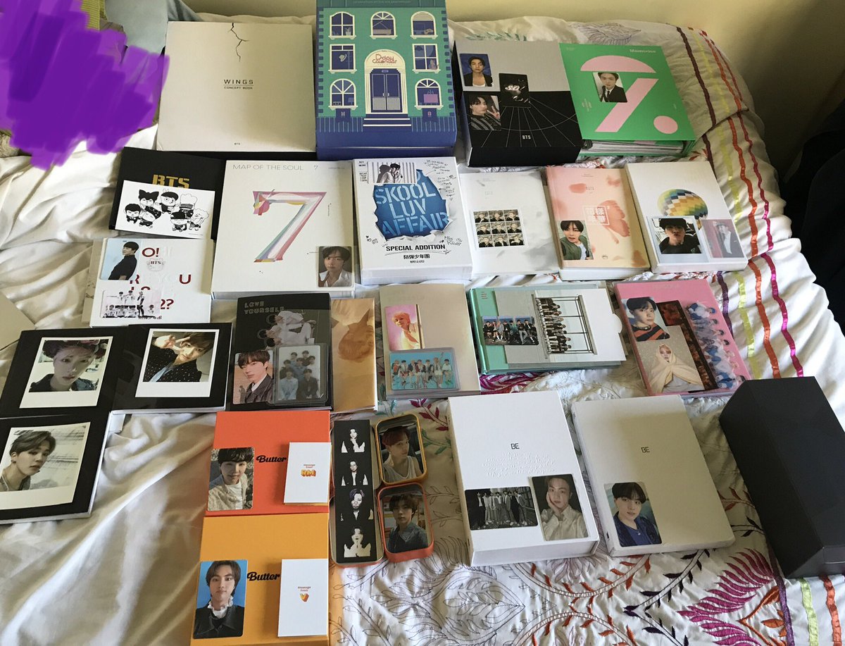 bemypebble's tweet photo. Feeling grateful to have found the tannies, privileged to be in a position where I can buy myself merch, and slightly horrified that I’ve collected this much in six months 😂💜 #inthisshitforlife https://t.co/WnaHnTYvE2