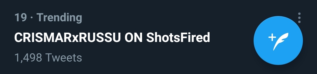 teamcrismarofc's tweet image. We're currently trending at number nineteen, fam. Hindi naman pala kailangan may ka LT para mag trending mga PAPIs @_crismench @russulaurente13. Mahal namin kayo. 

CRISMARxRUSSU ON ShotsFired