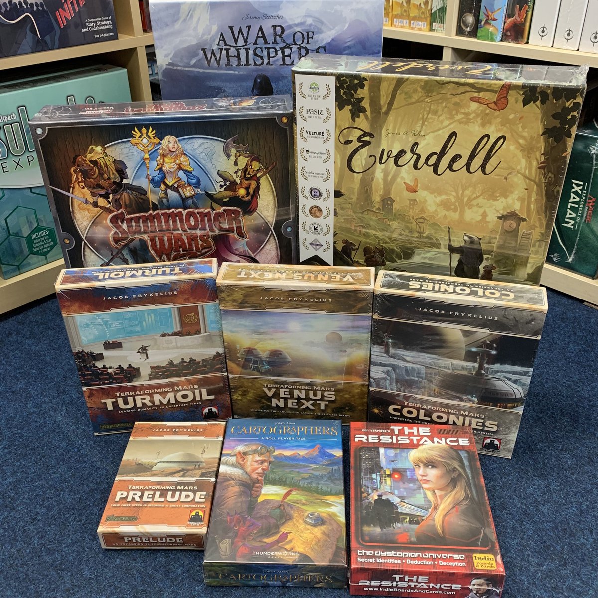 New releases and restocks have arrived! We have some new things to us, including Summoner Ward and A War of Whispers. Plus more Ever dell, Terraforming Mars expansions and our managers fav roll &amp; write, Cartographers!

#restocks #FLGS #tabletopgames #tabletopgaming