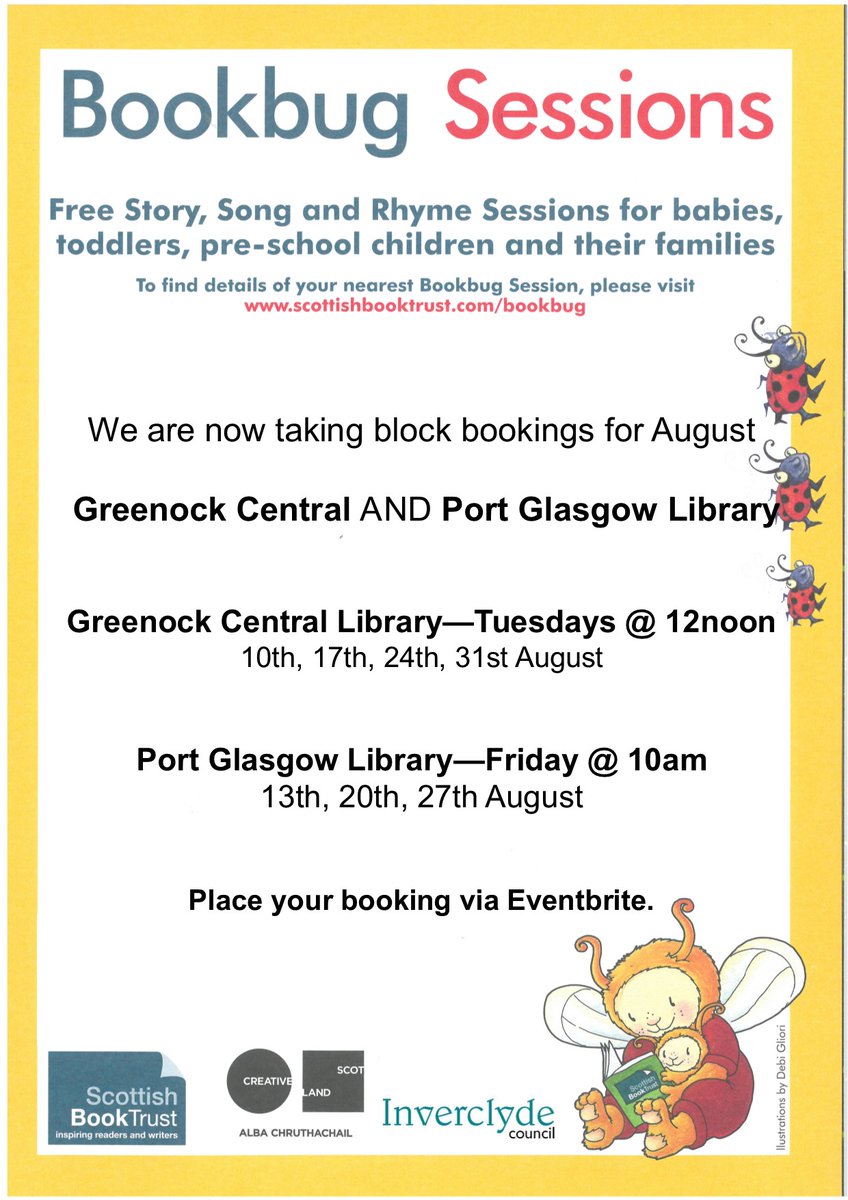 InverclydeLibs's tweet image. 𝐁𝐨𝐨𝐤𝐛𝐮𝐠 𝐀𝐧𝐧𝐨𝐮𝐧𝐜𝐞𝐦𝐞𝐧𝐭!  📣

Exciting news...we are delighted that we can now also offer weekly face to face #BookbugSessions in Greenock Central Library and Port Glasgow Library.

#Bookbug #BookbugWithInverclydeLibraries #FaceToFaceBookbugSessions