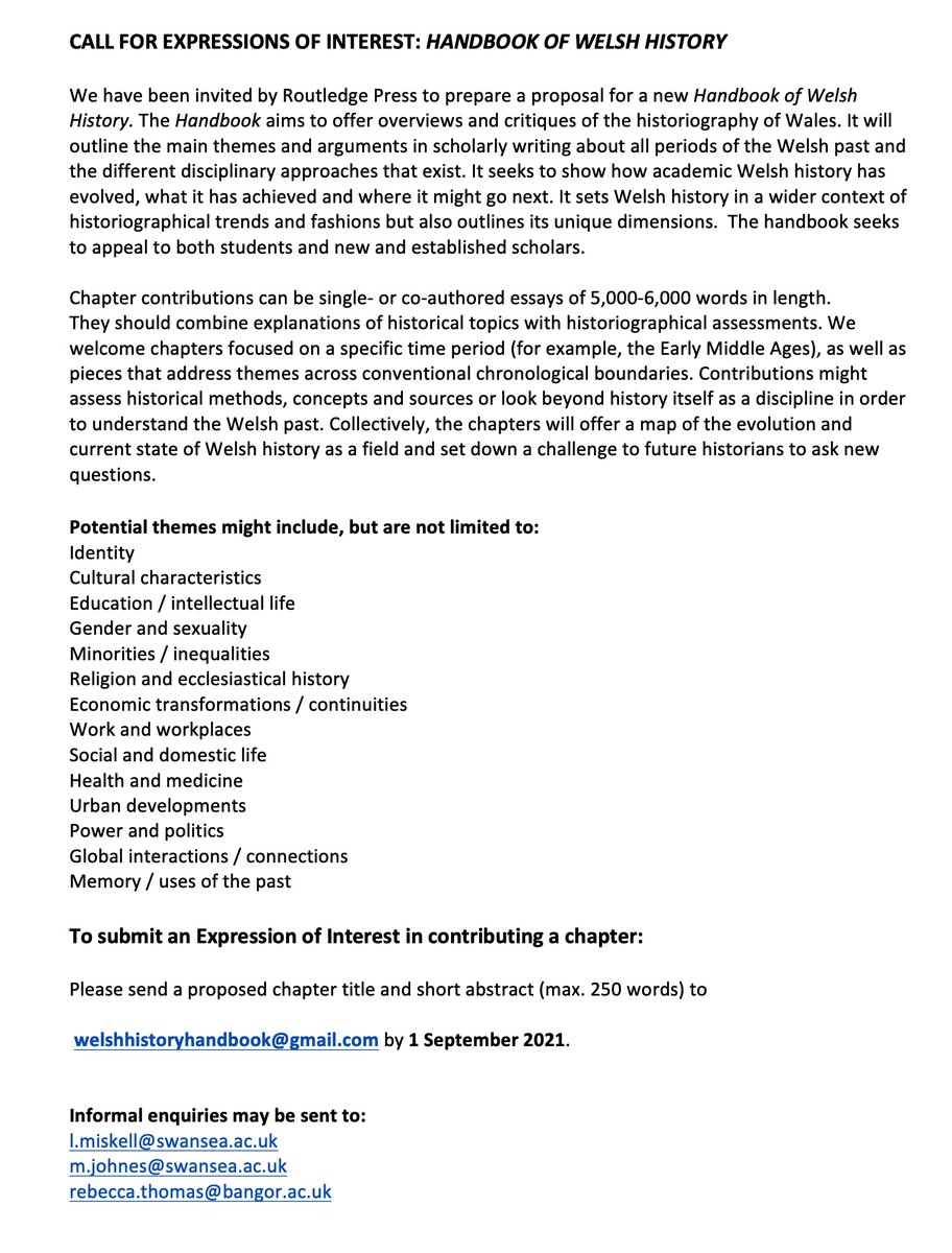 Calling all historians of Wales: opportunity to contribute to a major new publication...