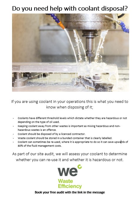 Waste Efficiency are here to help when it comes to coolant disposal!! Contact us via the link below:
wasteefficiency.co.uk/contact/
#coolant #coolantdisposal #wastemanagement #facilitiesmanagement #reusereducerecycle