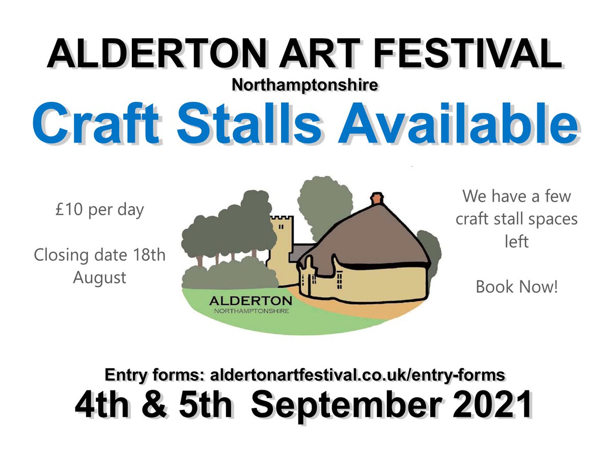 We have a small number of craft stalls available at our two-day Alderton Art festival taking place on 4th and 5th September.  Book yours now!
#Craft
#Crafters
#Northamptonshire