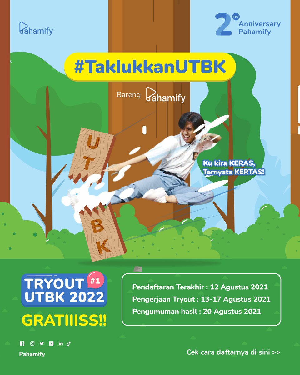 Udah siap ngambis buat UTBK, Pahamifren? 😌 Kalo belum yuk segera daftar ⚡TO UTBK #1 2022 ⚡ 🗓 Pendaftaran masih dibuka sampai 12 Agustus 2021 🕐 Pengerjaan TO 13-17 Agustus 2021 📍 Pengumuman Hasil TO 20 Agustus 2021 Skuyy #TaklukkanUTBK bareng mipi!