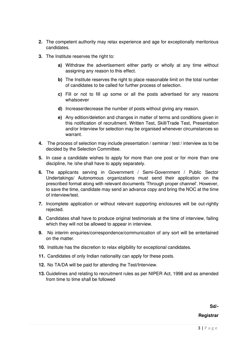 NIPERHyd's tweet photo. Jobs at @NIPERHyd
Applications are invited for various positions on purely #contractual basis or in #sponsoredprojects
Forward your CV/ Resume with relevant supporting documents (In zip format) to registrar.niperhyd@gov.in
Last date: 20/08/2021 (up to 6.00 pm). https://t.co/Vz7RlTGVgm
