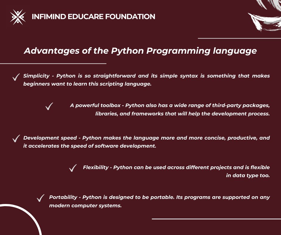 InfimindEducare's tweet photo. Python was first introduced in the year 1991. Decades later, it has overtaken most of its rivals as it is being used by almost all the tech companies now days around the world. 

please visit us at: https://t.co/qVlcat4skw

#python #pythonprogramming #pythonjobs #pythonchallenge https://t.co/2eHxwDR3ie