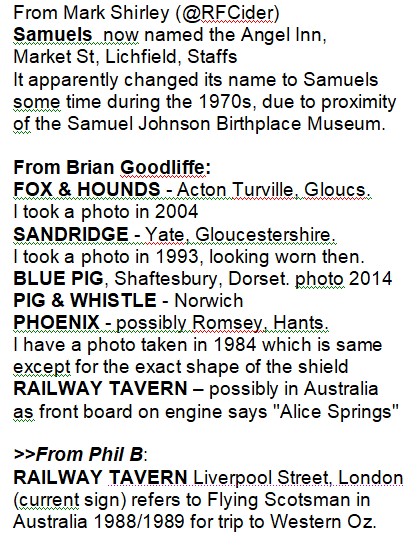 InnSignSoc's tweet photo. Hi All. A majority of the Lost Signs shown below for start of August have been 'found'! Check out the website for details and comments. You may have other ideas? Still some to be found! Cheers. Phil B. https://t.co/obu0lgXy2k https://t.co/8WD1fMmzF7