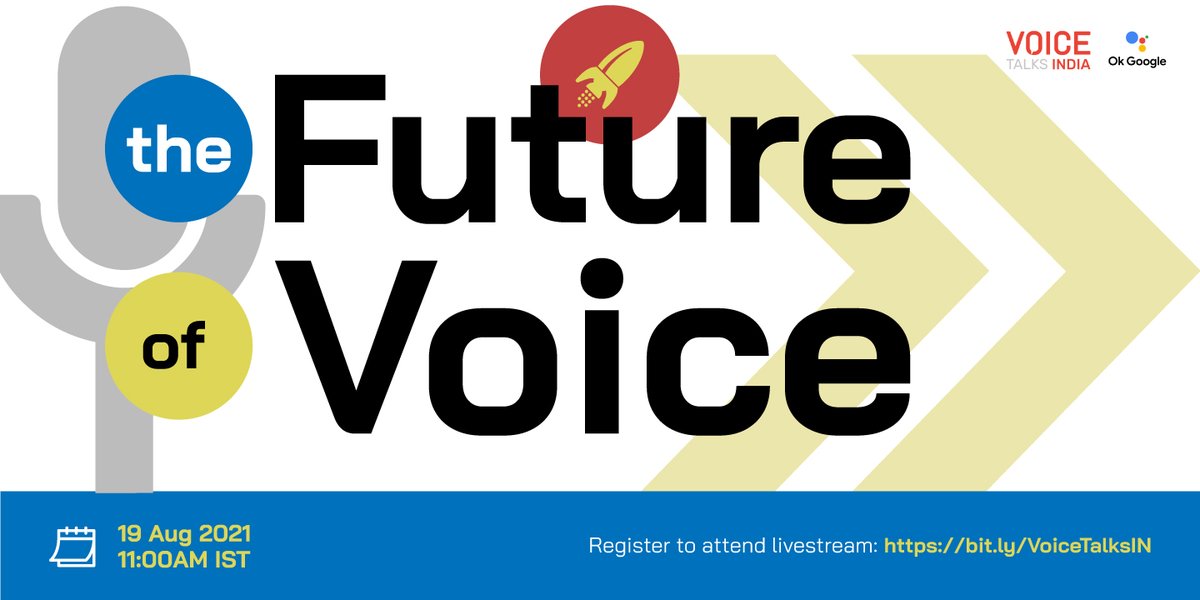 GoogleDevsIN's tweet image. Are you ready for the future of voice? 

Join us at #VOICETalksIndia, where Googlers &amp;amp; VoiceFirst experts discuss new applications of voice – announced at #GoogleIO – and how it benefits businesses.

🗓When: Thursday, 19 August, 11 am IST.
Register now👉 bit.ly/VoiceTalksIN