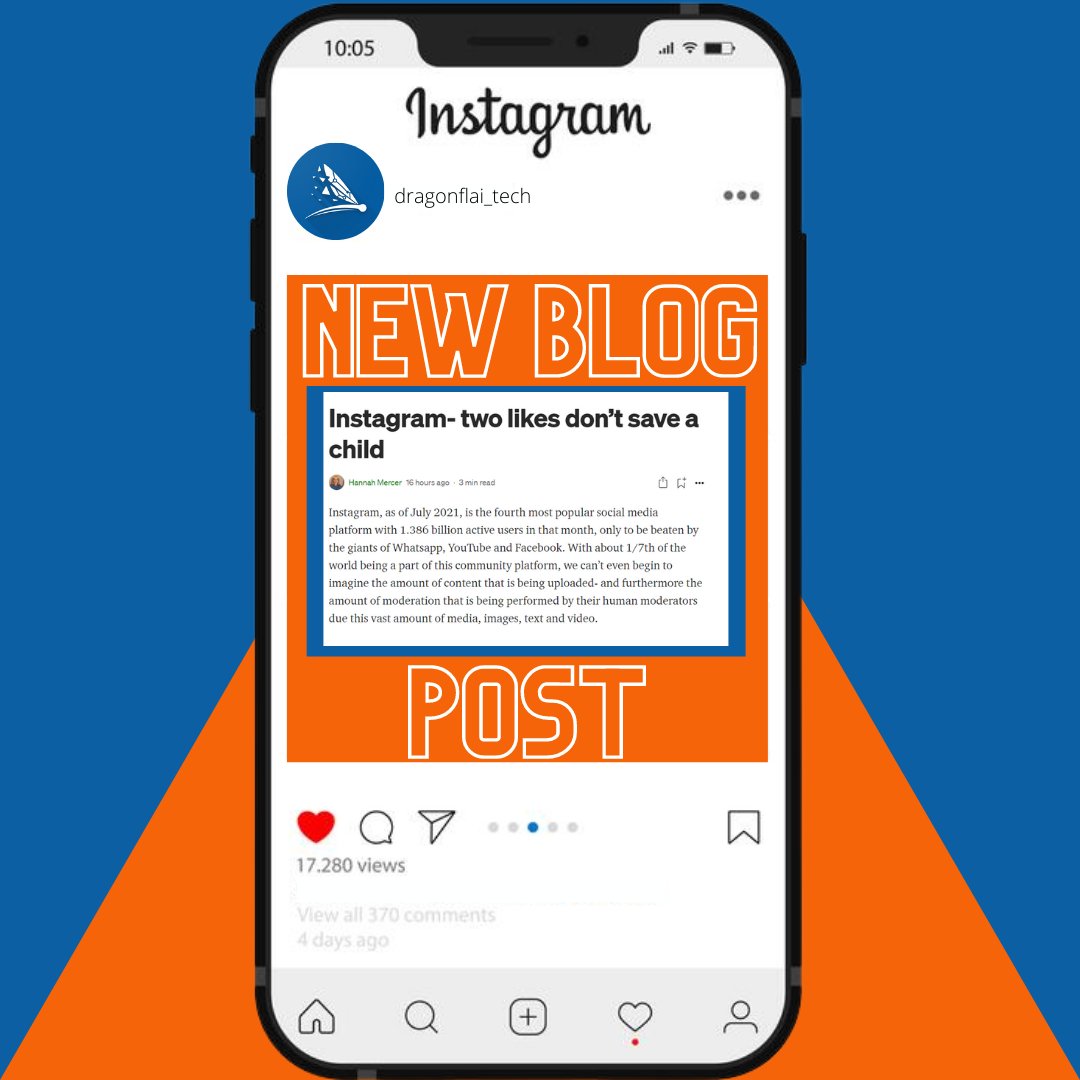 dragonflai_tech's tweet photo. Our new blog is up on our @medium page🎉
In this blog we are exploring Instagram's new plans for making accounts of under-16s private and their hopes for creating a new Instagram for Kids site. 👶
#instagramdown #blogging #endchildabuse #techforgood #safetytech #dragonflai https://t.co/va2cDre2yW