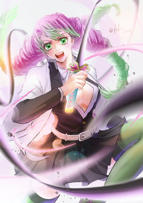 翔_kakeruさんがTwitterに投稿した甘露寺蜜璃(鬼滅の刃)のイラスト。