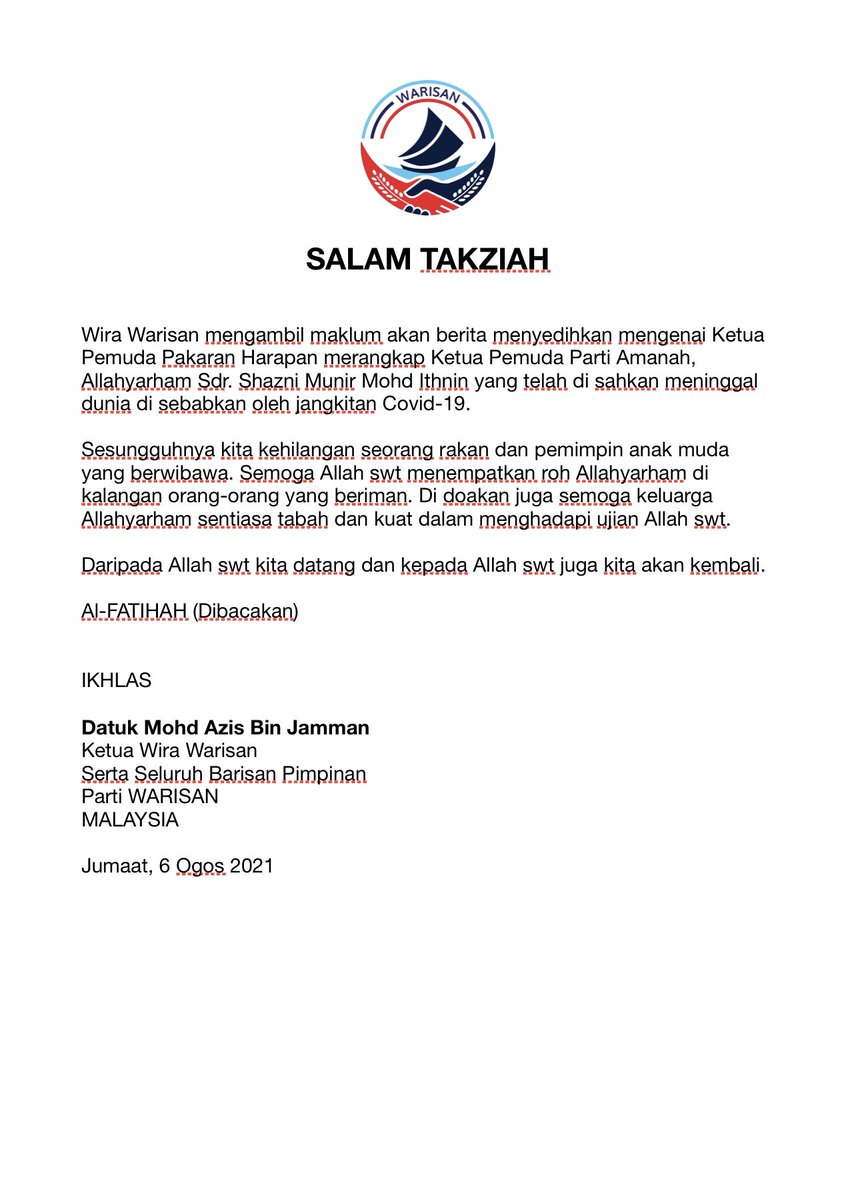 Salam Takziah utk seluruh keluarga Allahyarham....