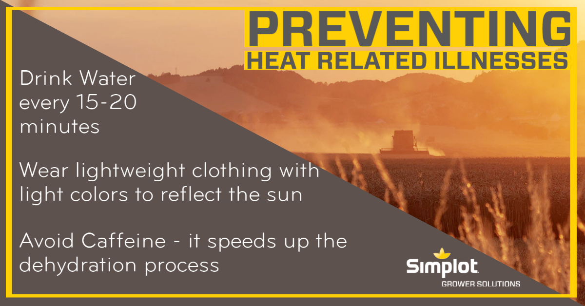 Simplot_SGS's tweet photo. Safety Tip: Stay hydrated while you're out there waking your fields or harvesting. Heat related illnesses are prevalent this time of year so taking a few prevention steps can be the difference between being out for a while, or being able to continue safely.
#SimplotSafety https://t.co/4JOTMbuKTr