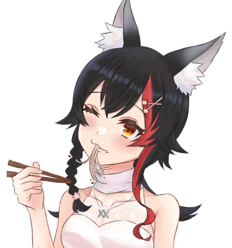 ookami mio 1girl animal ears solo wolf ears red hair black hair one eye closed  illustration images