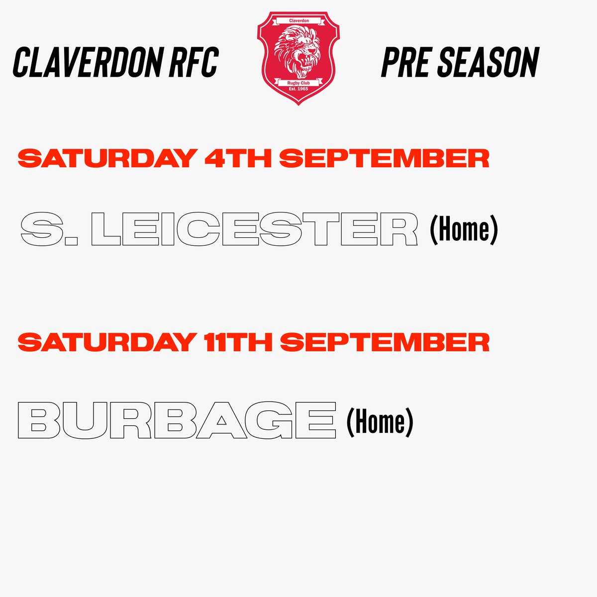 Claverdon RFC Pre Season Fixtures confirmed! Keep your eyes peeled as we look to add more 📣🦁🏉