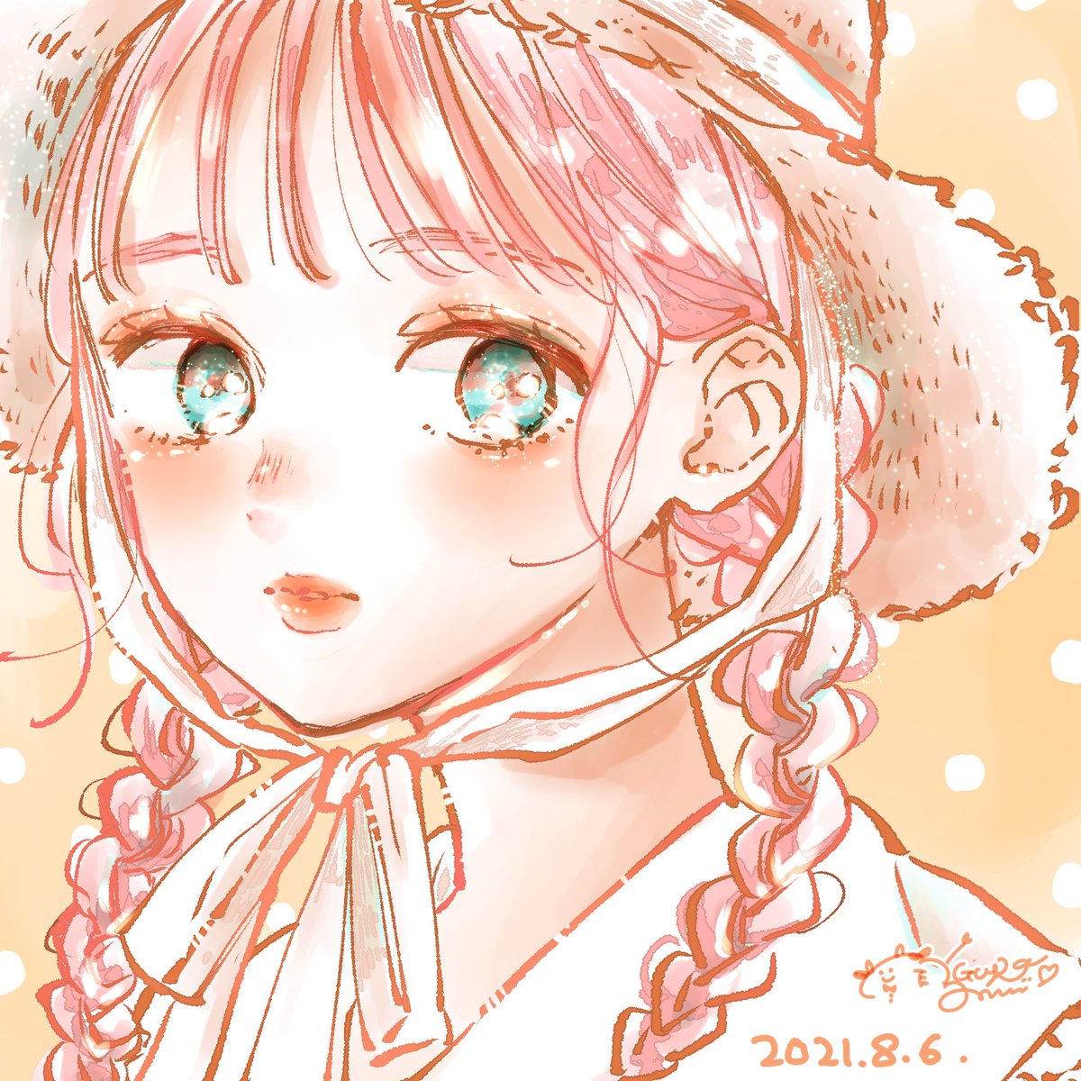 1girl solo braid hat pink hair dated signature  illustration images