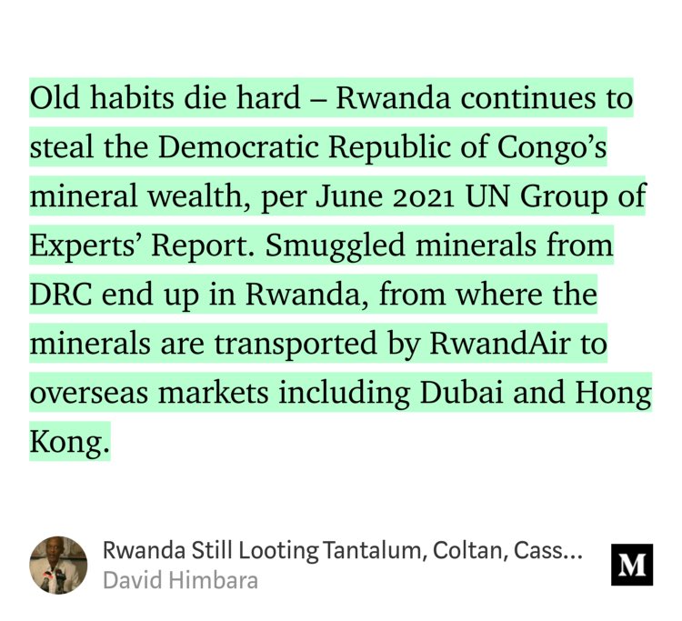 “Rwanda Still Looting Tantalum, Coltan, Cassiterite, and Tin from DR Congo – UN Group of Experts” by David Himbara
link.medium.com/FvwpM2z1uib