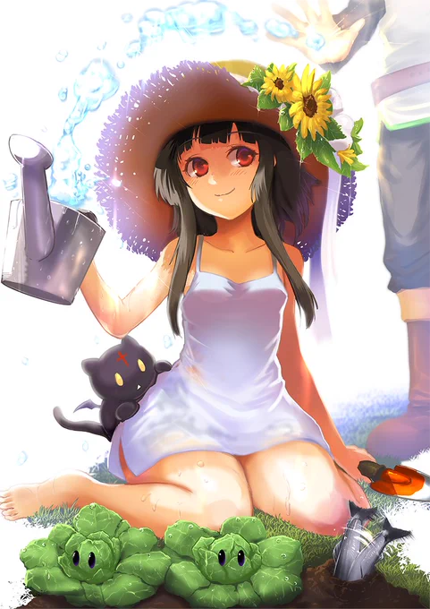 クリエイトウォーター(家庭菜園異世界品種のキャベツ育成中…絵。飛ぶ前のこのすばキャベツを可愛く描けたかな、と。\(^ω^)/さんま?畑に秋刀魚は常識のはず(キリッ■In EnglishYou see, I was able to draw the cabbage well#このすば#Konosuba#このファンイラストコンテスト 