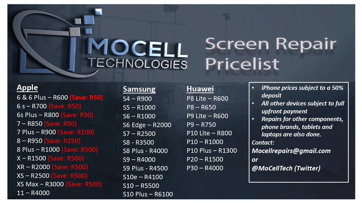 MoCellTech's tweet image. 📢New Pricelist Alert: Apple screen repair prices have gone down.