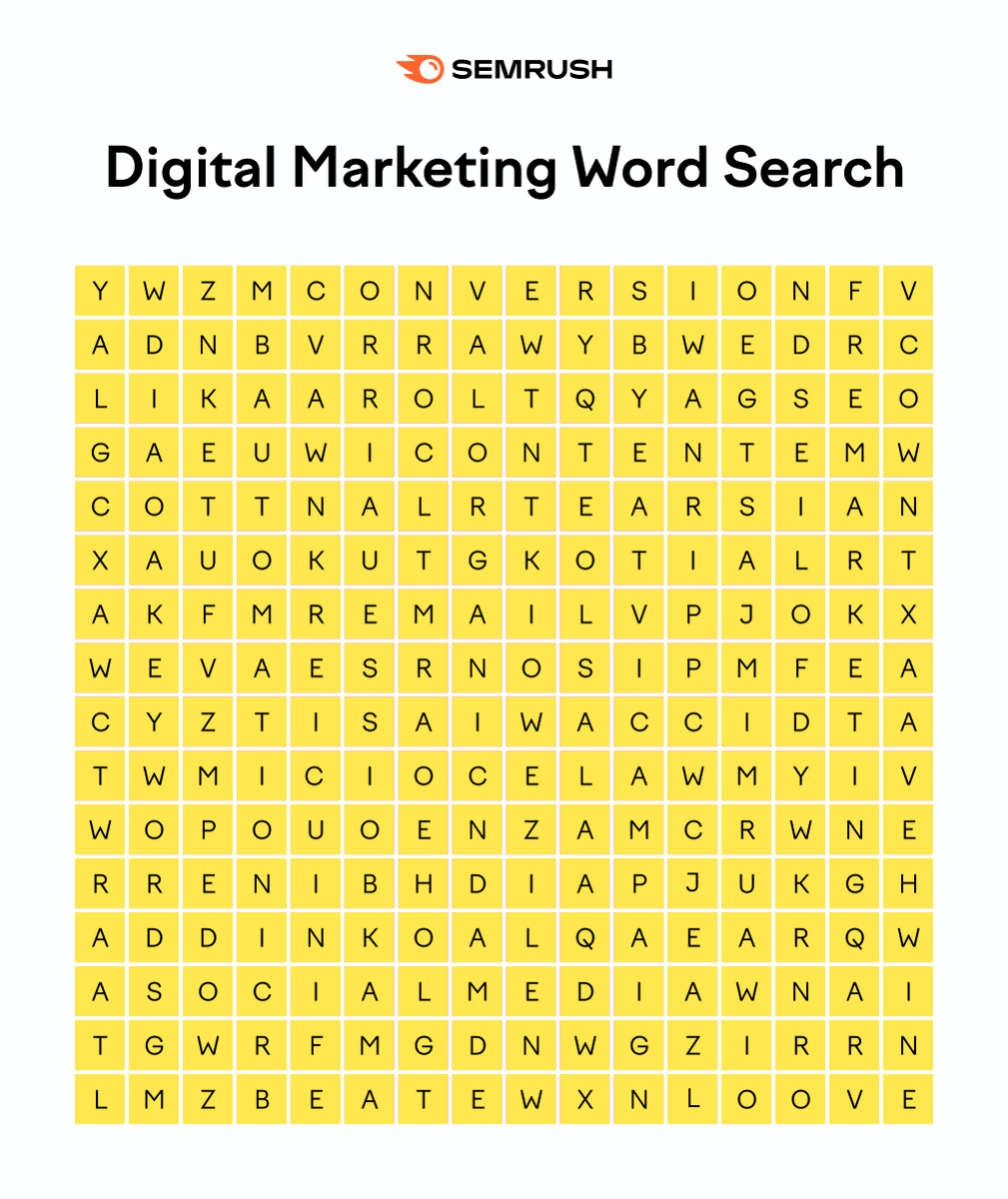 semrush's tweet photo. The first 3 digital marketing terms you find will be the next ones you’ll focus on! https://t.co/SIekhJmGQh
