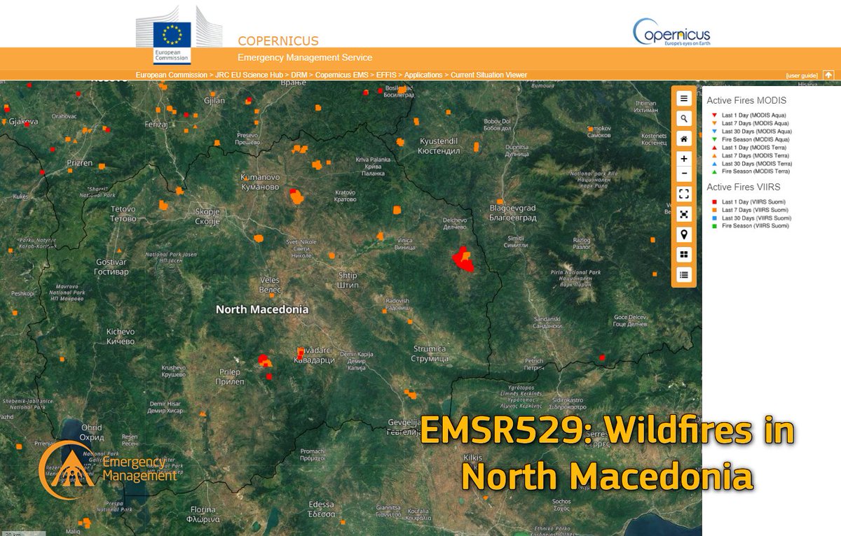 CopernicusEMS's tweet image. [New #RapidMapping Activation] #EMSR529

Last night @eu_echo has activated our #RapidMappingTeam requesting support to monitor the #wildfires in North Macedonia

We will publish updates as soon as information becomes available

#EUCivPro 🇪🇺