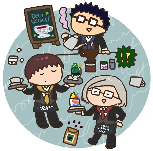 乾カフェがバンプレ限定とはいえ単独(?)でグッズ化になったの、今思うととても奇跡だったのでは(-回-回)( ˘ - ˘ )川-⊡-⊡)って乾カフェ2017年?ヒィ(ボーダー着てる方は古に描いたテニフェスのカフェ絵) 