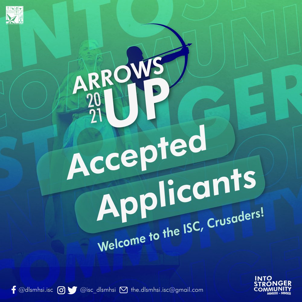 isc_dlsmhsi's tweet image. [𝐀𝐑𝐑𝐎𝐖𝐒 𝐔𝐏! Congratulations to the Accepted Applicants 🍾 ] 

After careful deliberation among the ISC 2021 Executive Board Officers, we now present to you the accepted applicants for the DLSMHSI-ISC&apos;s first ever batch of committee members from the student body! ✨🤺