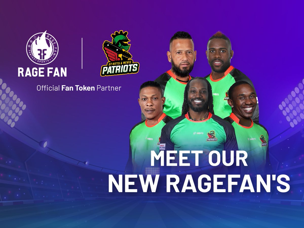 Please welcome🎉our new #RageFan's from <a href="/sknpatriots/">SKNPatriots</a>, the first cricket🏏club to issue #FanTokens &amp; #NFTs in partnership with <a href="/RageFanSocial/">Rage Fan</a>

The SKNP #fantoken will debut on our launchpad🚀for Fandom-"FanPad"

⏱️More #fanenagement -polls,contests,merch,#NFTs... for $Rage holders