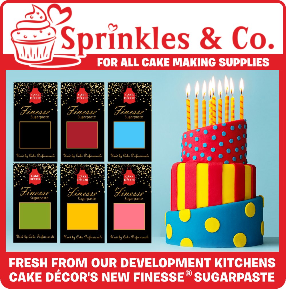 Sprinkles &amp; Co are excited to launch our all new Finesse® #Sugarpaste by #Cake Décor! Made in the UK, in our BRC AA grade factory, using only Natural Colours and Flavours. Quality at its finest. 100% nut-free. Available to purchase on our website NOW! buff.ly/3luOnCE